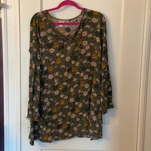 Floral, long sleeved, tunic, shirt, dress